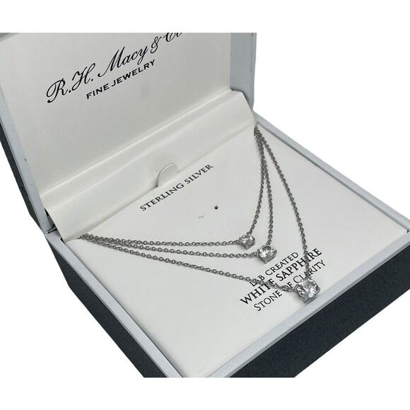 Sterling Silver Lab Sapphire (1.5 cts.)Layered Necklace Stunning Luxury Chic NEW - Picture 6 of 16